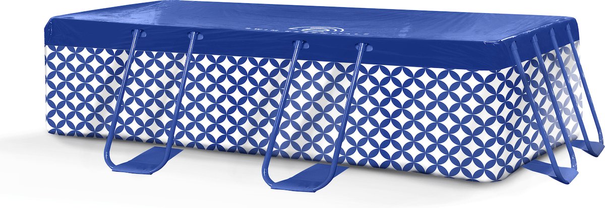 Swim Essentials | Donkerblauw/Wit Abstract Afdekzeil Zwembad - 200 x 400 cm